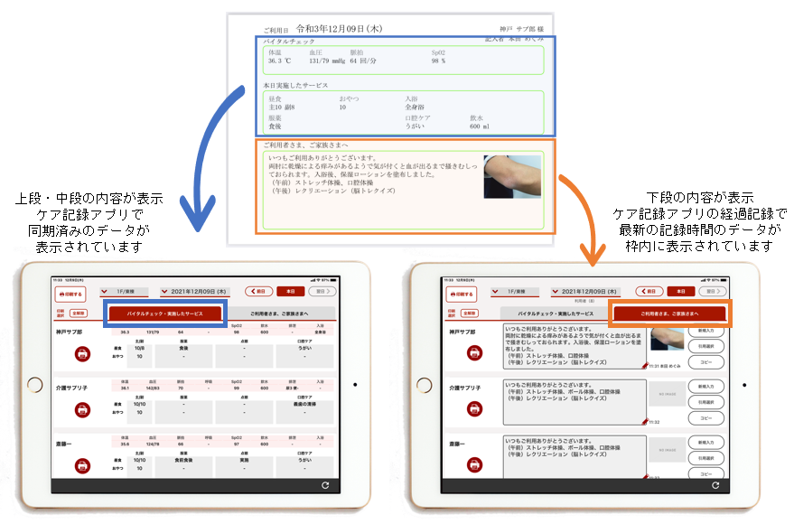アプリ画面にタブ切り替えができより多くの情報を表示できるようになったた様子